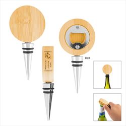 HH75088 Bamboo Wine Stopper With Bottle Opener And Custom Imprint